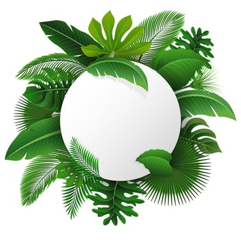 Round Sign with Text Space of Tropical Leaves. Suitable For Nature Concept, Vacation, and Summer Holiday, Vector Illustration