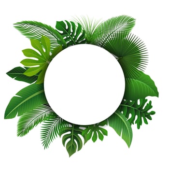 Round Sign with Text Space of Tropical Leaves. Suitable For Nature Concept, Vacation, and Summer Holiday, Vector Illustration