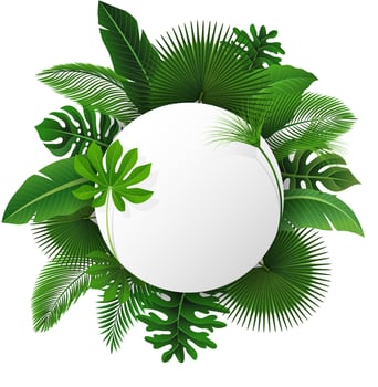 Round Sign with Text Space of Tropical Leaves. Suitable For Nature Concept, Vacation, and Summer Holiday, Vector Illustration