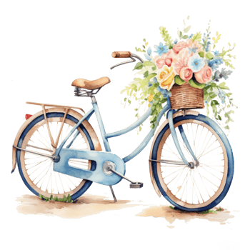 Cute watercolor bicycle with flowers. Illustration png