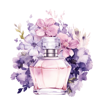Watercolor perfume with flowers. Illustration png