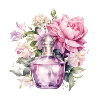 Watercolor perfume with flowers. Illustration png