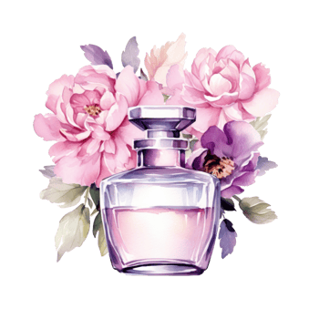 Watercolor perfume with flowers. Illustration png