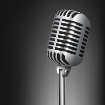 Vintage Metal Studio Microphone Isolated on Dark Background, Vector Illustration