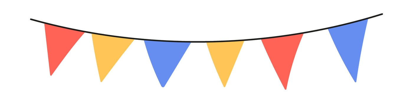 Holiday bunting garland. Line anniversary party flag. Celebration party hand drawn elements.Flat vector isolated illustration