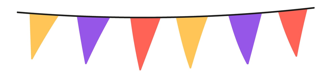 Holiday bunting garland. Line anniversary party flag. Celebration party hand drawn elements.Flat vector isolated illustration