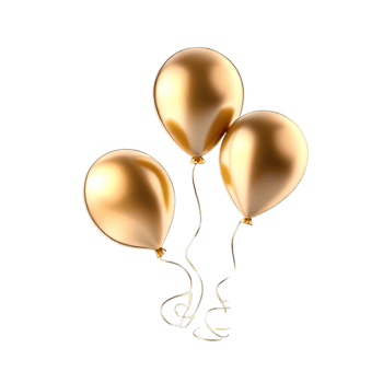 isolated gold balloon and celebration event, png