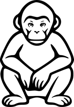 Sitting monkey black outlines monochrome vector illustration