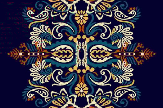 Ikat floral paisley embroidery on dark purple background.Ikat ethnic oriental pattern traditional.Aztec style abstract vector illustration.design for texture,fabric,clothing,wrapping,decoration,scarf.