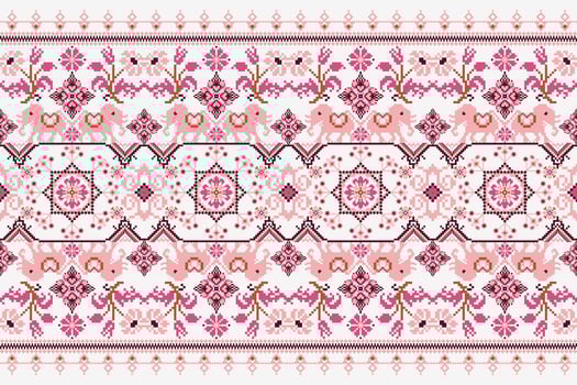 Floral Cross Stitch Embroidery on white background.geometric ethnic oriental pattern traditional.Aztec style abstract vector illustration.design for texture,fabric,clothing,wrapping,decoration,scarf.