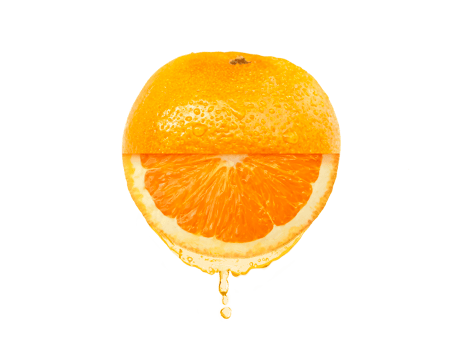 Fresh orange juice dripping. Food concept. transparent background png