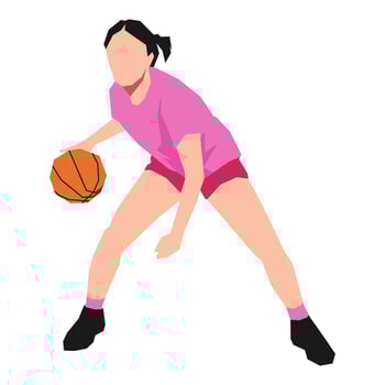 girl character is playing and dribbling a basketball. can be used for basketball, sport, activity, training, etc. flat vector illustration.