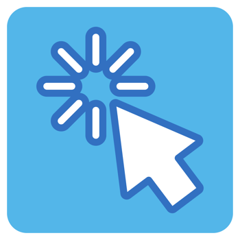 Cursor mouse flat icon in blue square. png