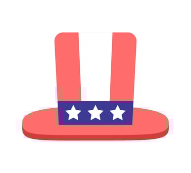 USA stars and stripes cylinder semi flat colour vector object. Patriotic 4th of july hat accessory. Editable cartoon clip art icon on white background. Simple spot illustration for web graphic design