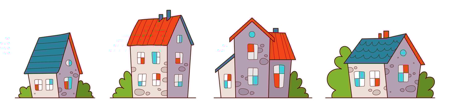Cartoon cottage collection. Various small cute houses vector illustration