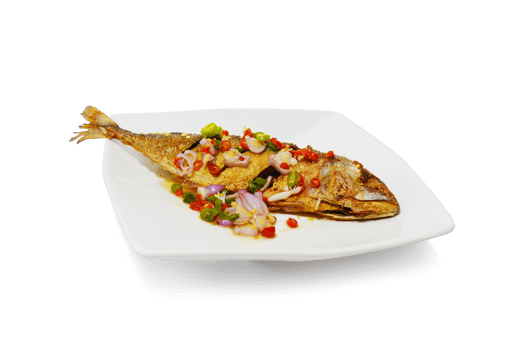 Salted mackerel salad in a white square plate It is a popular food of Thailand PNG transparent