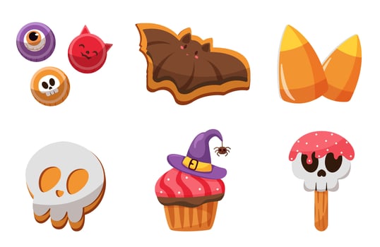 Halloween icons element vector set with eyeball candy, bat, skull candy and other Halloween symbol.