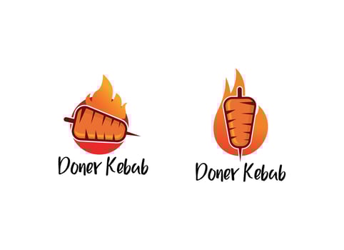 Shish kebab logo design. Meat skewer with vegetable vector design. Grilled meat skewers logotype