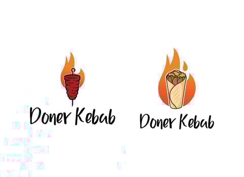 Shish kebab logo design. Meat skewer with vegetable vector design. Grilled meat skewers logotype