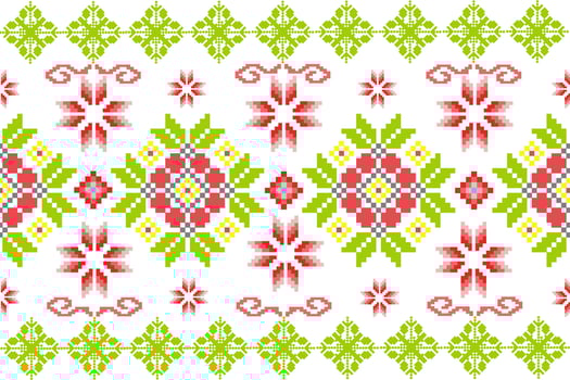 Floral Cross Stitch Embroidery on white background.geometric ethnic oriental seamless pattern traditional.Aztec style abstract vector illustration.design for texture,fabric,clothing,wrapping,sarong.