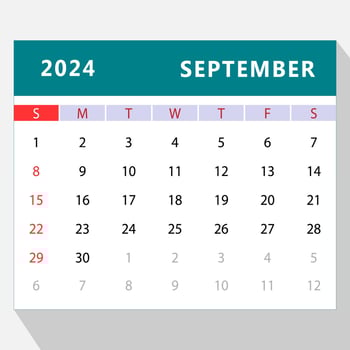 September 2024 calendar template. Vector design