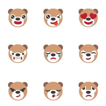 Set of cute bear emoticons.bear face icon on white background vector