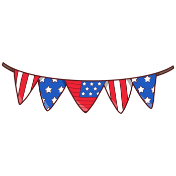 4th July Happy USA Independence Day Hand Drawing with American Color Flags Garland png