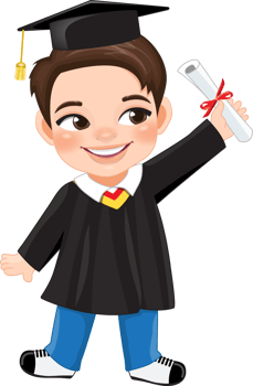 Boy holding diploma in academic gown for graduation day, Happy boy cartoon character for graduation day card template png