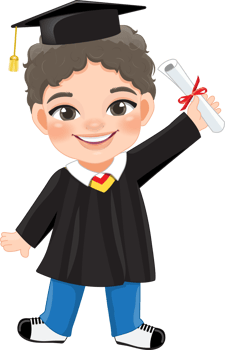 Boy holding diploma in academic gown for graduation day, Happy boy cartoon character for graduation day card template png