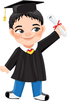 Boy holding diploma in academic gown for graduation day, Happy boy cartoon character for graduation day card template png