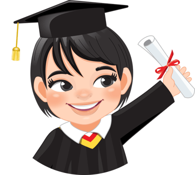 Girl holding diploma in academic gown for graduation day, Happy girl cartoon character for graduation day card template png