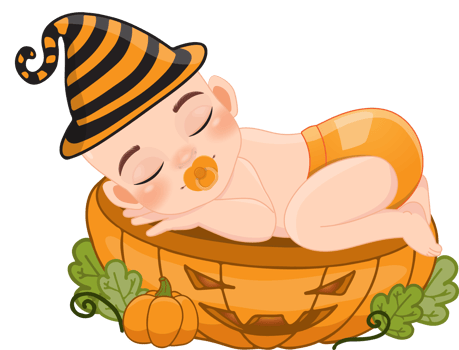 Cute boy sleeping on the pumpkin cut half in Halloween theme cartoon png