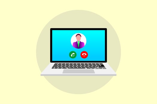 laptop computer with icon, Laptop with incoming call, man profile picture and accept decline buttons vector
