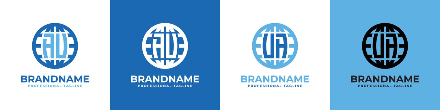 Letter AU and UA Globe Logo Set, suitable for any business with AU or UA initials. vector
