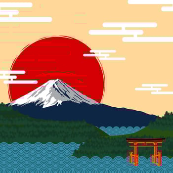 the mountain fuji in lake  with sunset vector