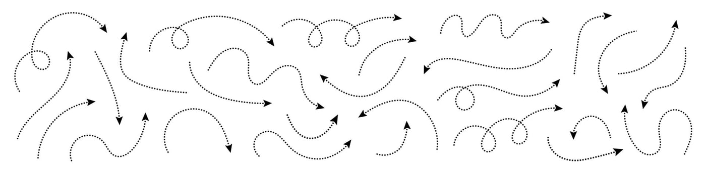 Curved dotted arrow. Zigzag arrow stripes design with dotted lines. Vector illustration.