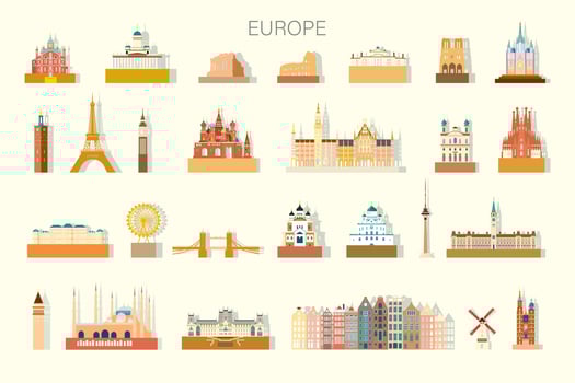 Travel Europe famous architectural landmarks isolated set vector
