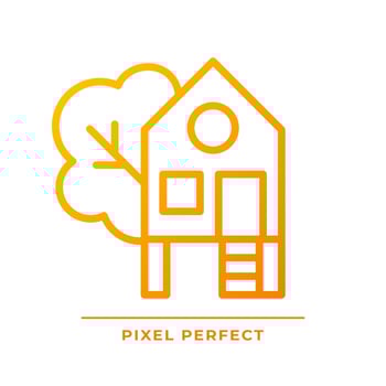 Treehouse pixel perfect gradient linear vector icon. Building constructed on tree. Forest house for recreation. Thin line color symbol. Modern style pictogram. Vector isolated outline drawing