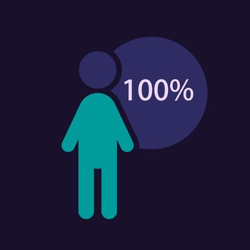Man majority infographic chart design template for dark theme. One hundred percentage. Occupation research. Editable filled human figure. Visual data presentationd vector