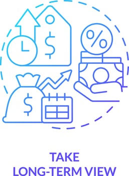 Take long term view blue gradient concept icon. Financial planning program. Rule of investing abstract idea thin line illustration. Isolated outline drawing vector