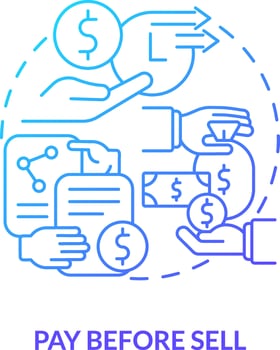 Pay before sell blue gradient concept icon. Purchase security in cash account. Online investing abstract idea thin line illustration. Isolated outline drawing vector