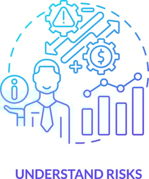 Understand risks blue gradient concept icon. Market analyzing methods. Investment expectation abstract idea thin line illustration. Isolated outline drawing vector
