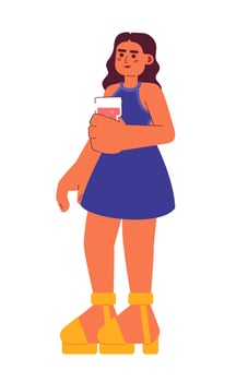 Happy woman in cocktail dress semi flat colorful vector character. Elegant lady with glass. Drinking punch. Editable full body person on white. Simple cartoon spot illustration for web graphic design