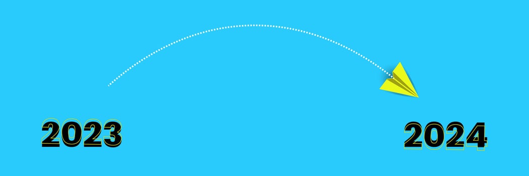 Paper plane is moving forward from 2023 to 2024. Suitable for business creativity new idea discovery innovation technology. new year idea concept. vector