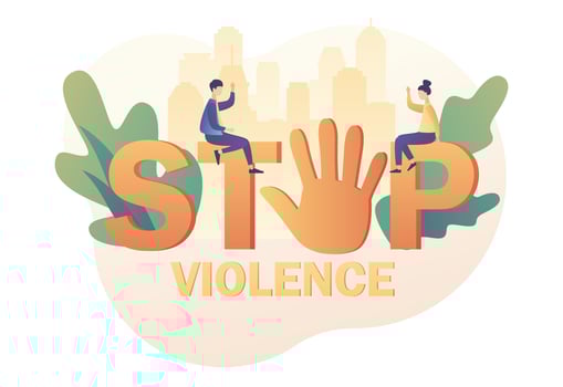 Stop violence big text. International day for the elimination of violence against women. Modern flat cartoon style. Vector illustration on white background