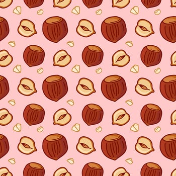 Seamless vector pattern of hazelnuts. Design for packaging nut chocolate and nut products, for textiles and backgrounds.