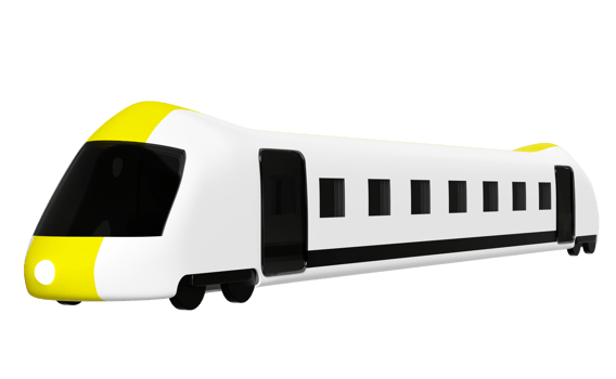 3d bullet train cartoon, yellow white sky train transport toy, summer travel service, planning traveler tourism train isolated. 3d render illustration png