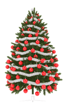 Christmas Tree with Red and Silver Ornaments Transparent Background png