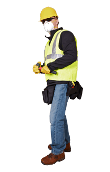 Construction Worker Protecting Himself Using Safety Mask, Hard Hat and Gloves png