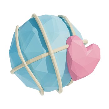 world icon with mini heart in low poly style png